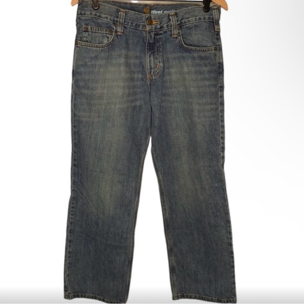 Carhartt Men’s Relaxed Straight 100% Cotton Medium Wash Jeans 5-Pocket Logo EUC